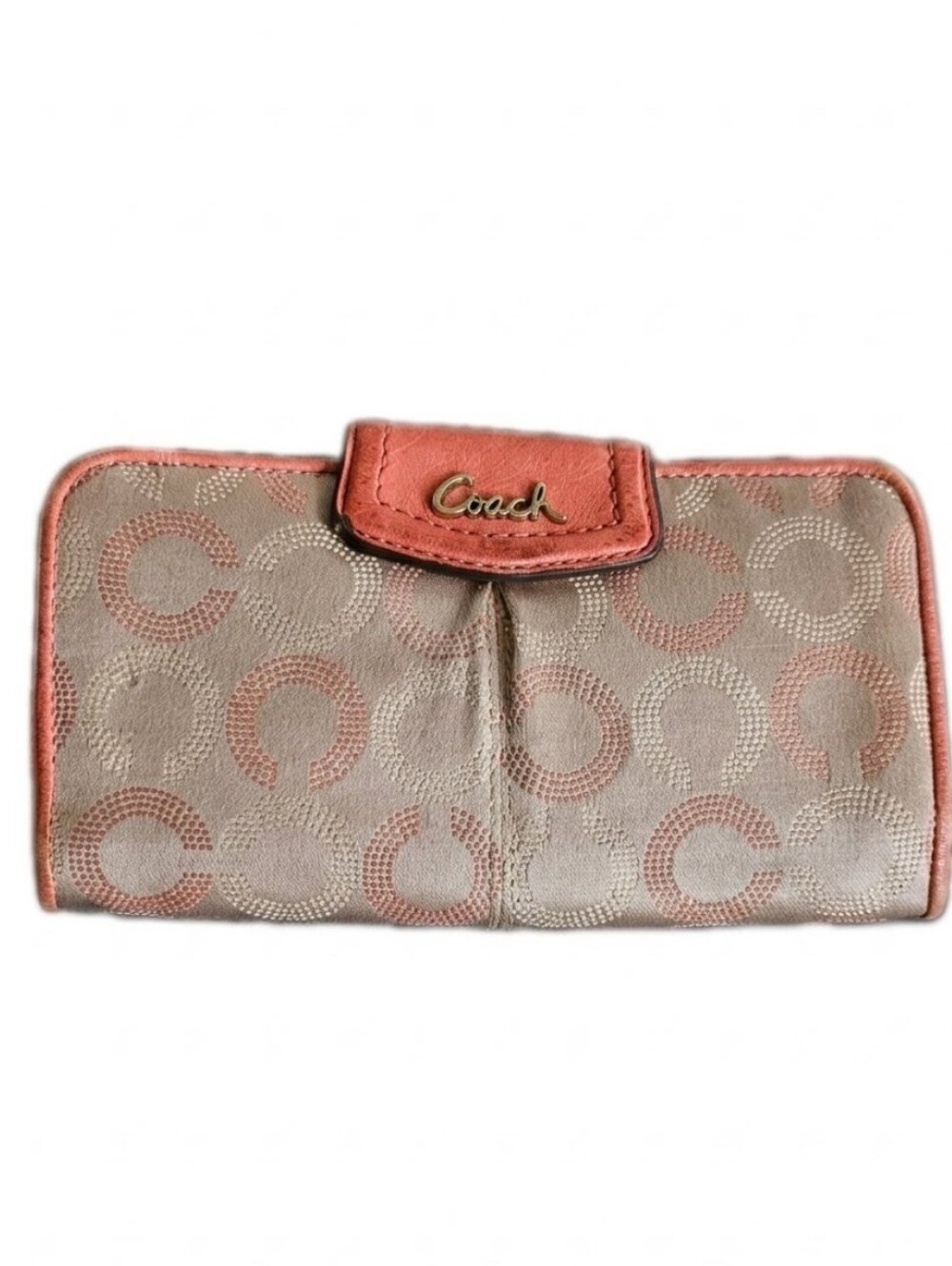 Vintage Coach Ashley Dotted OP Art Wallet Khaki/ Tearose Canvas & Leather Pretty